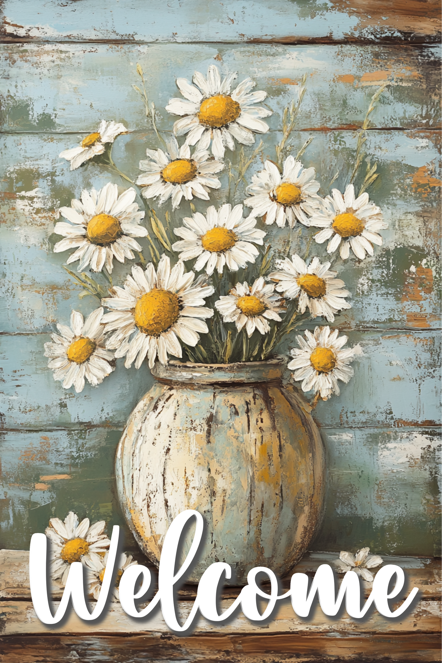 Welcome Daisy Vase 8x12 Metal Wreath Sign