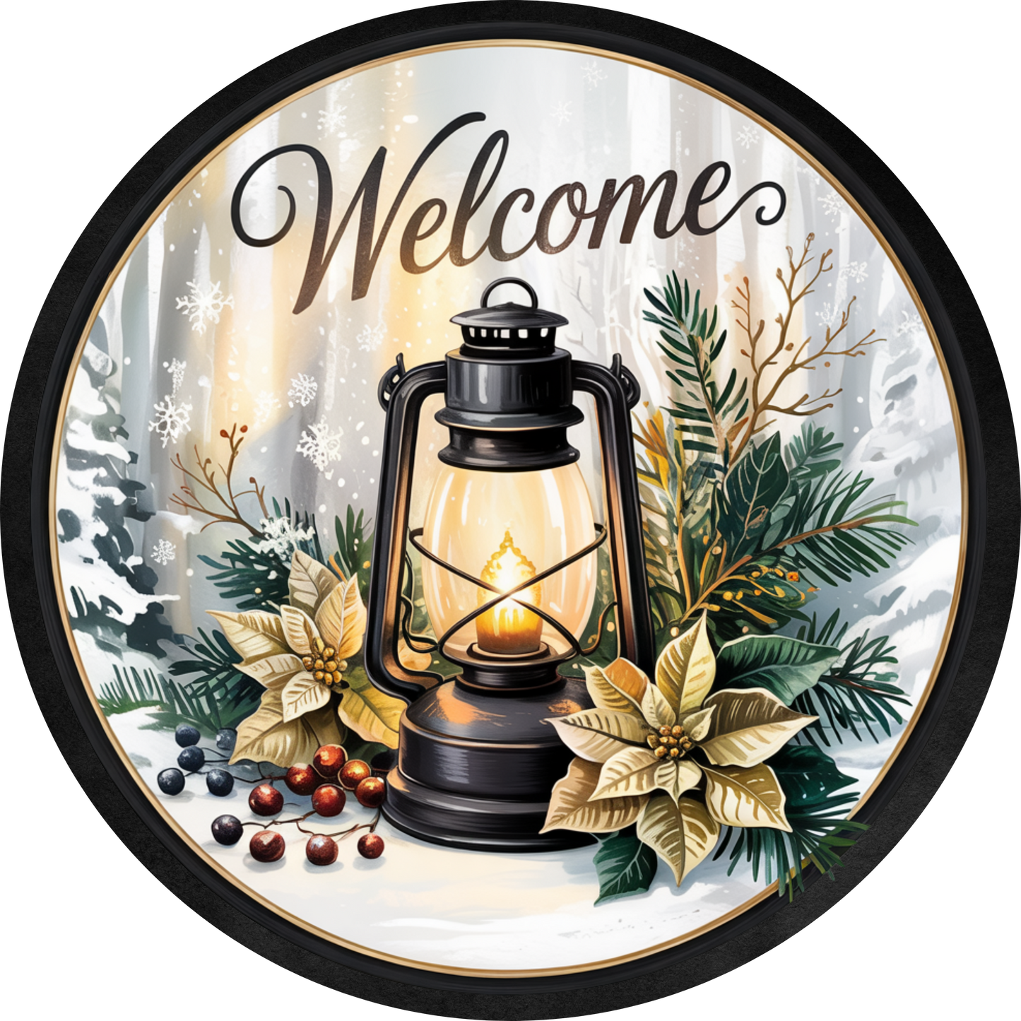 Winter Lantern Black and Gold - Metal Winter wreath Signs MS-1666