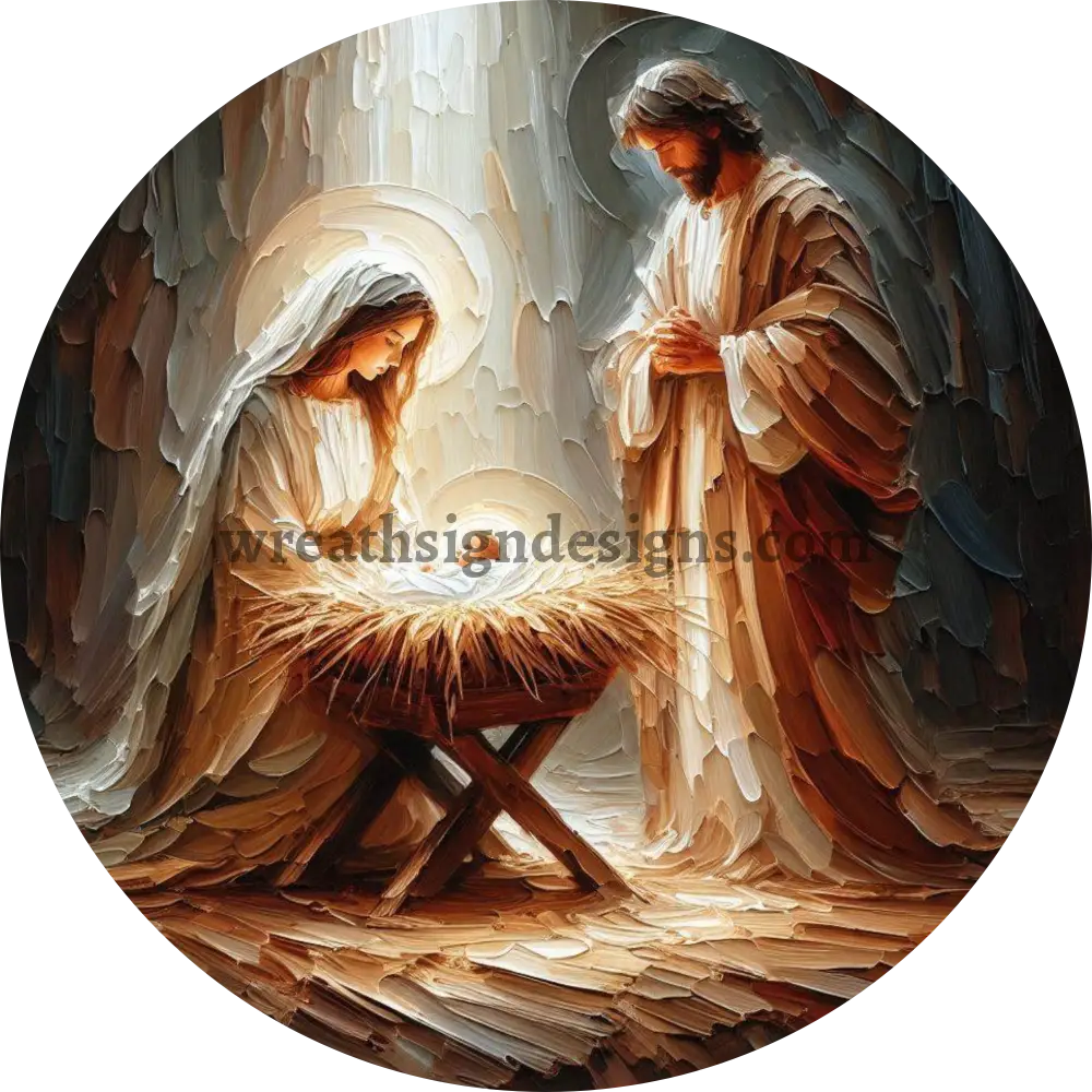 Abstract Nativity Scene Mary Joseph Baby Jesus- Christmas Wreath Sign MS-1260 10’’