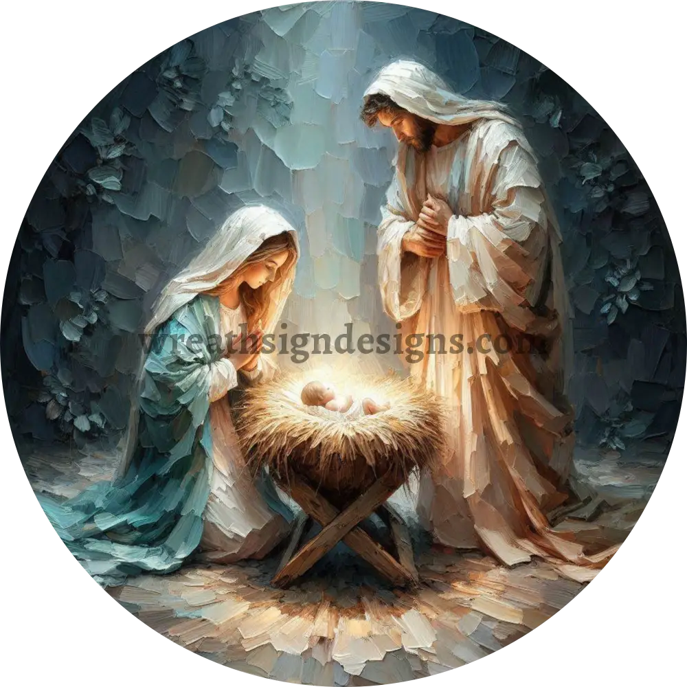 Abstract Nativity Scene Mary Joseph Baby Jesus- Christmas Wreath Sign MS-1261 10’’