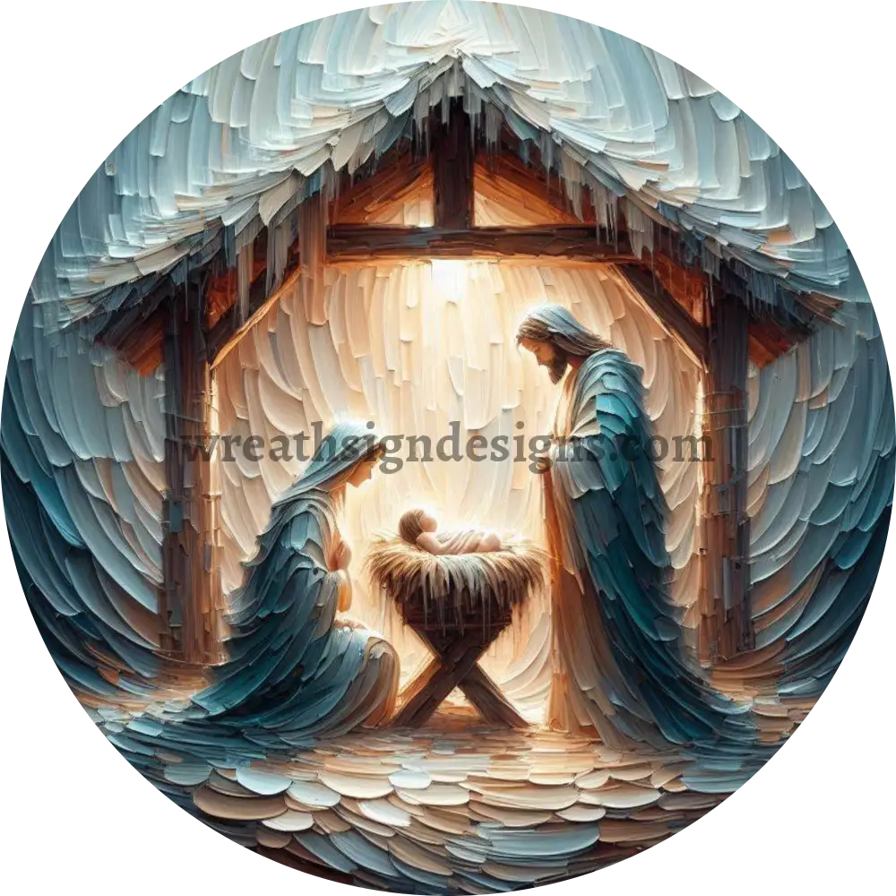 Abstract Nativity Scene Mary Joseph Baby Jesus- Christmas Wreath Sign MS-1263 11.75’’