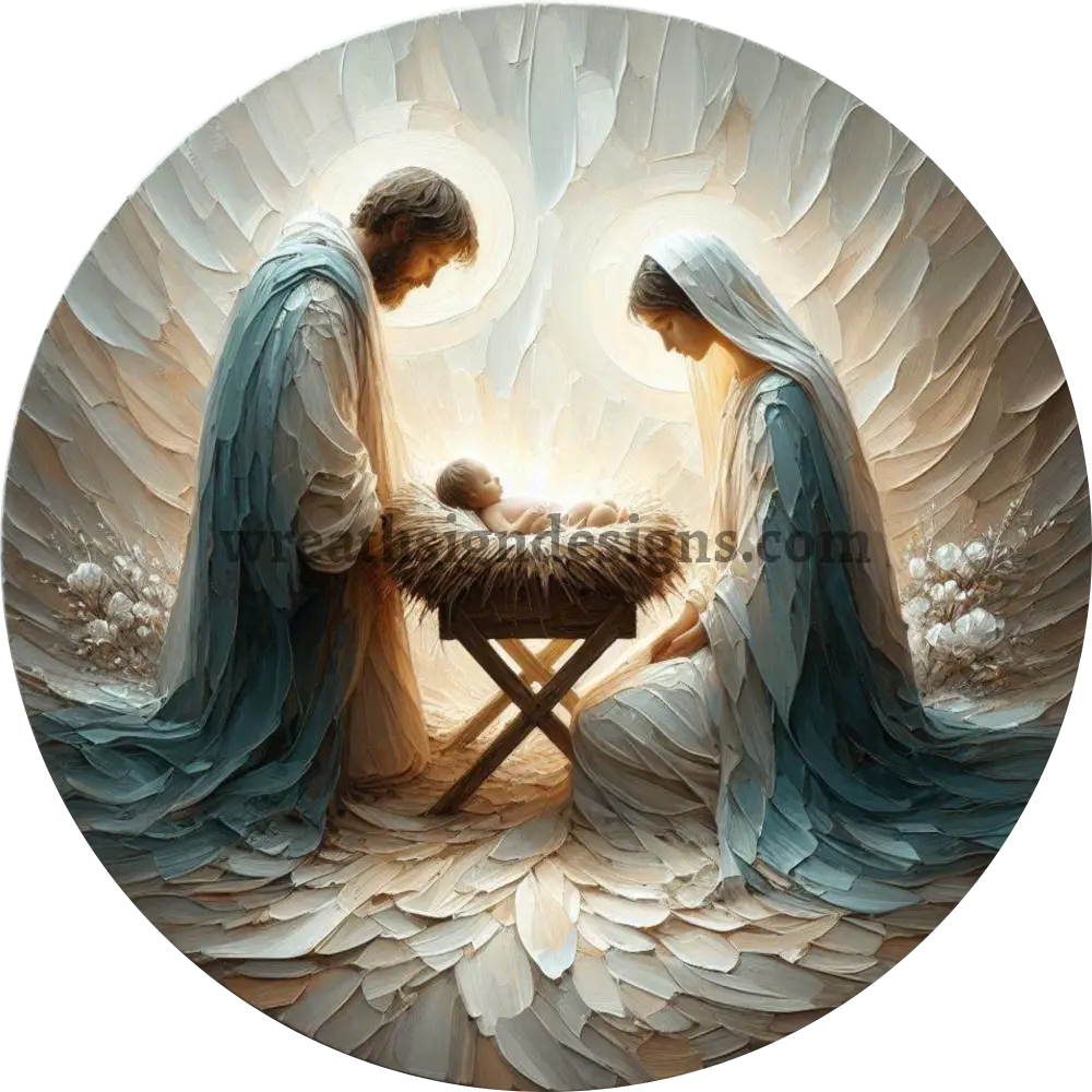 Abstract Nativity Scene Mary Joseph Baby Jesus- Christmas Wreath Sign MS-1264