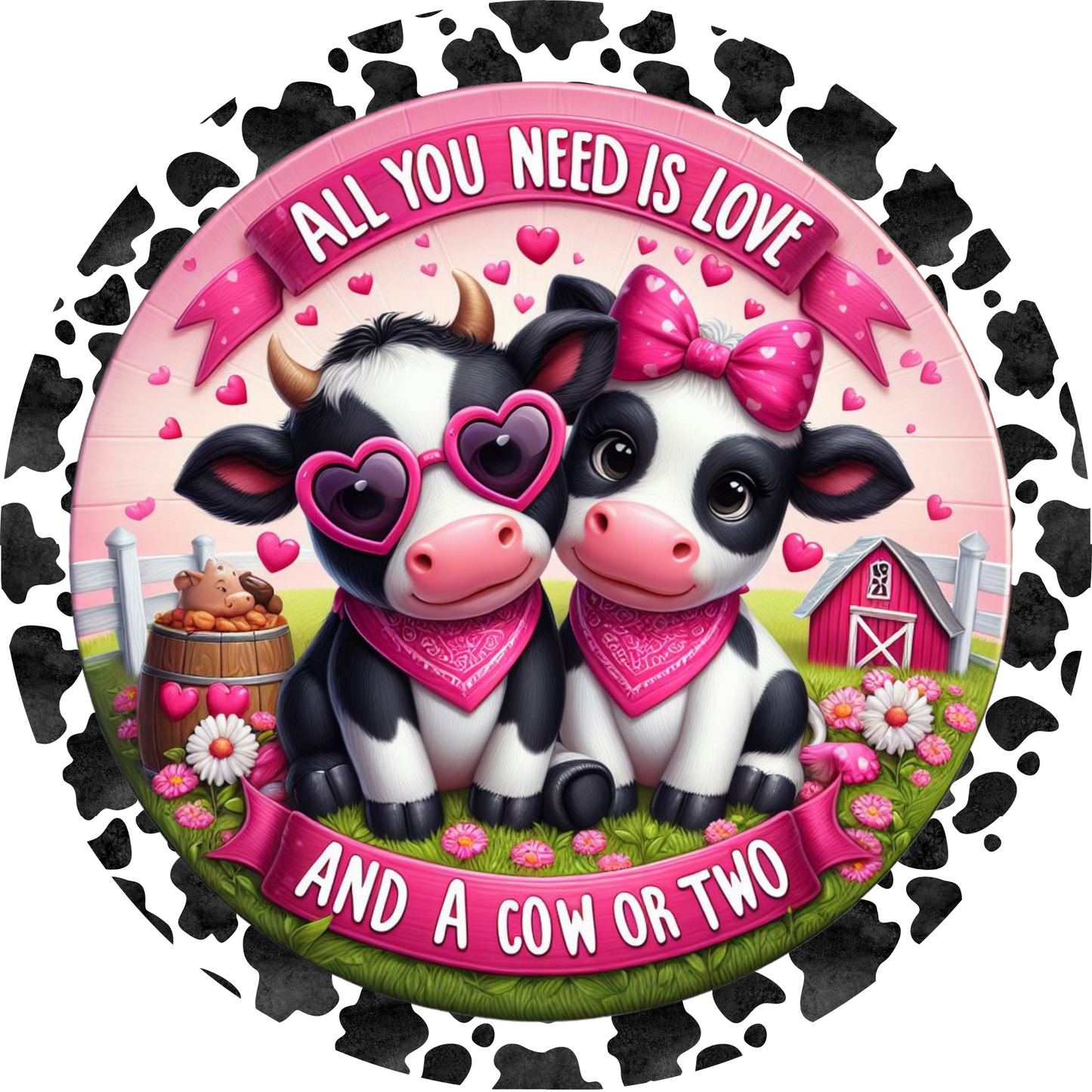 All you need is love and a cow or two -Round Valentine wreath sign
