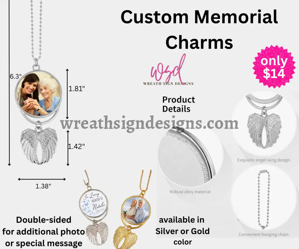 Angel Wings Memorial Charm with chain- Remembrance Keepsake