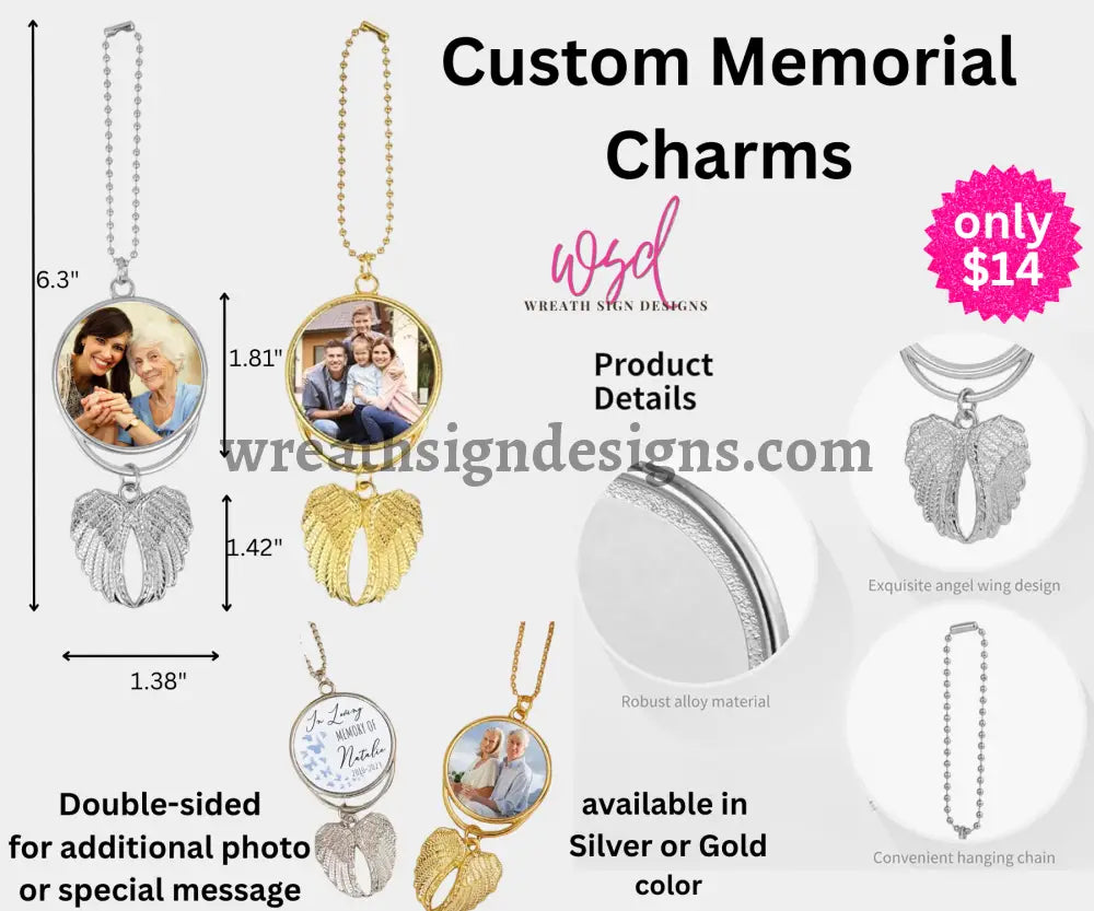 Angel Wings Memorial Charm with chain- Remembrance Keepsake