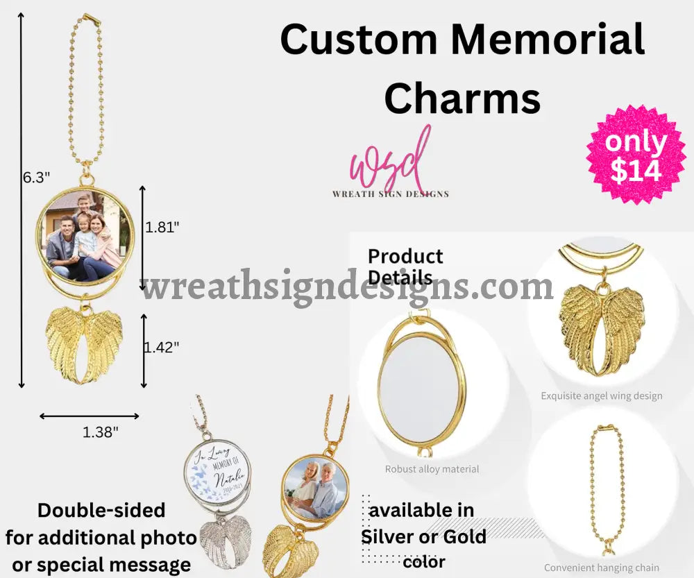 Angel Wings Memorial Charm with chain- Remembrance Keepsake