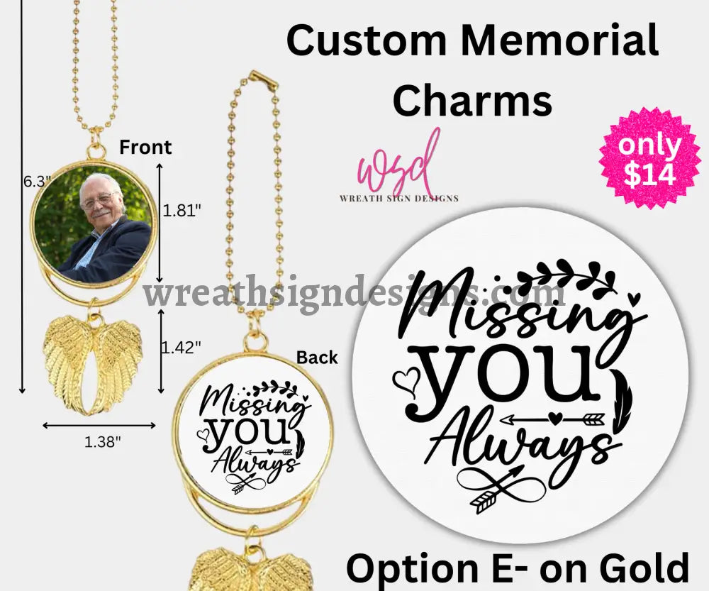 Angel Wings Memorial Charm with chain- Remembrance Keepsake Gold Alloy / E - MISSING YOU ALWAYS