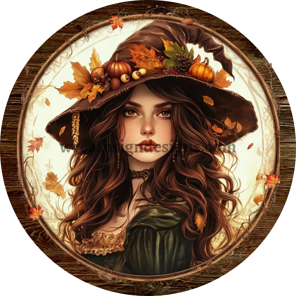 Autumn Harvest Witch Fall Metal Wreath Sign MS-1363 6’’