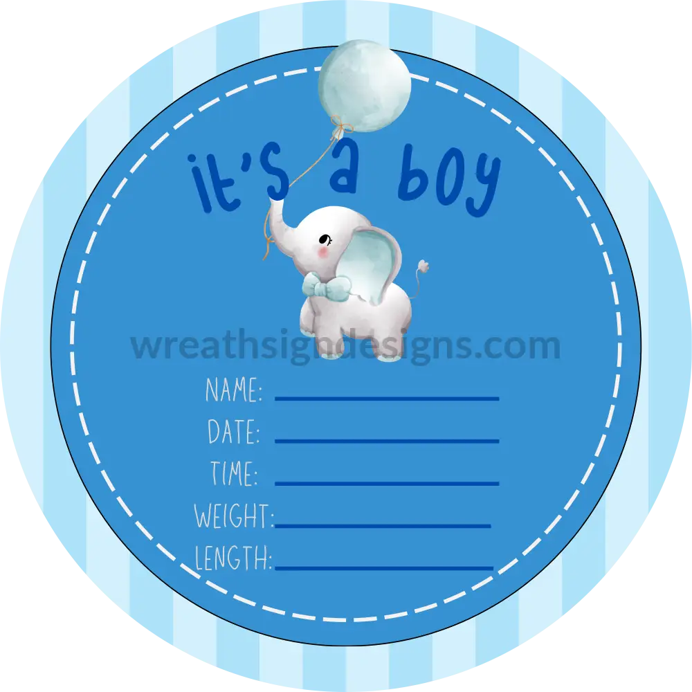 Baby Boy Welcome Elephant Metal Birth Announcement Wreath Sign 8