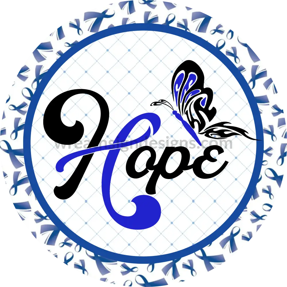 Blue And White Cancer Awareness Round Metal Wreath Sign White Background 8