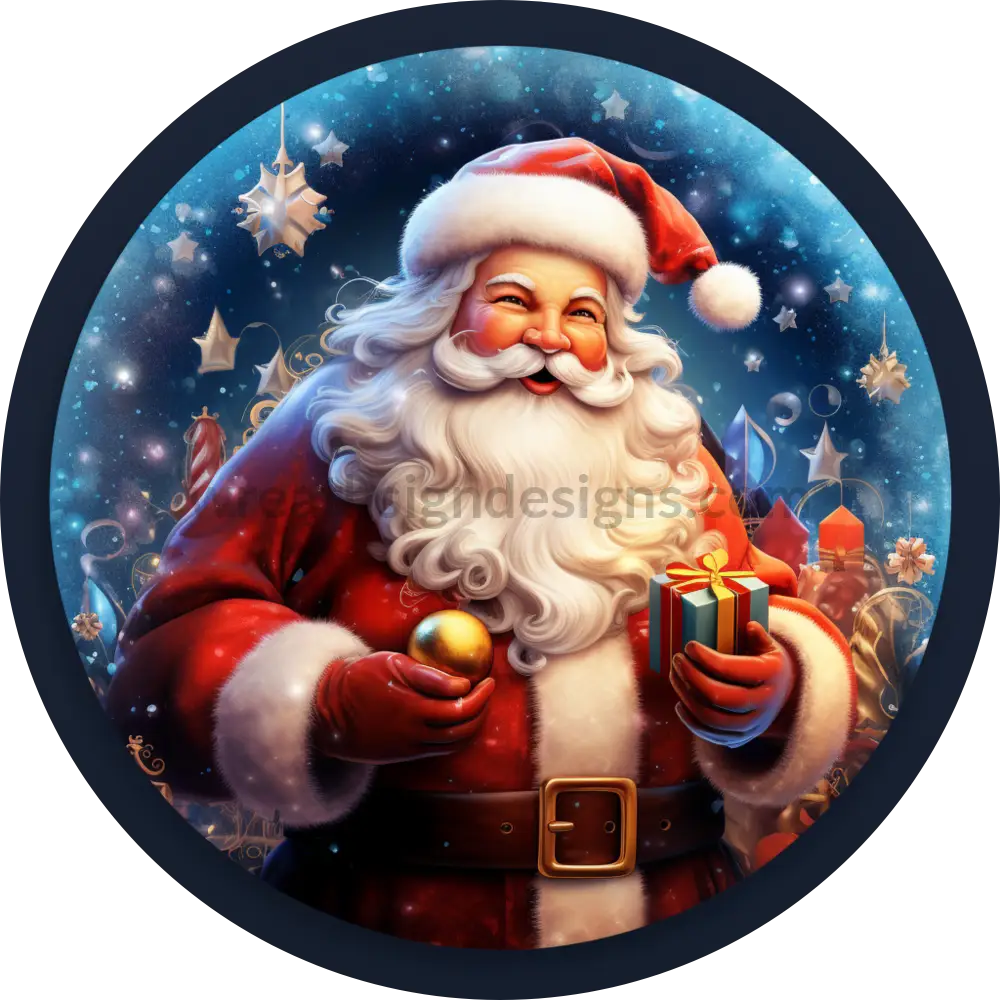 Blue Christmas Santa Circle Metal Sign 6
