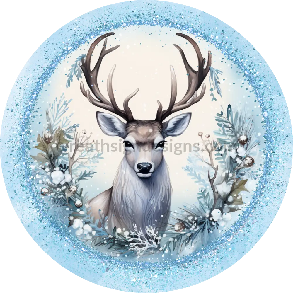 Blue Winter Reindeer- Wreath Sign 6