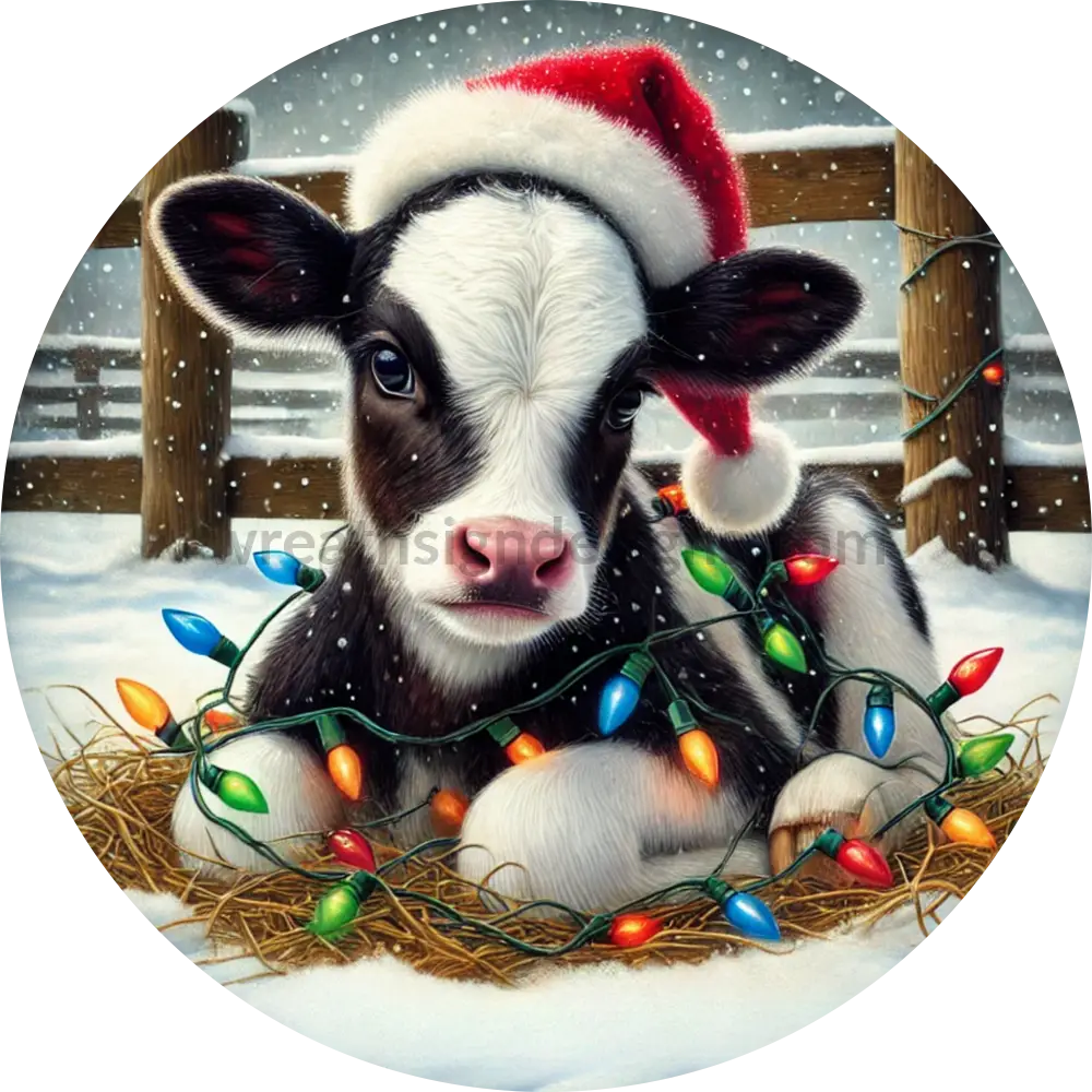 Christmas Lights Cow Sign- Wreath Sign 6’’