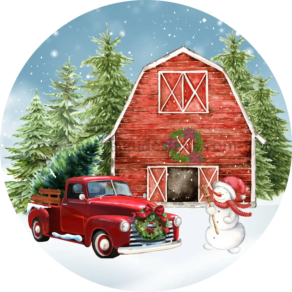 Christmas On The Farm- Barn Vintage Truck And Snowman- Metal Signs 6