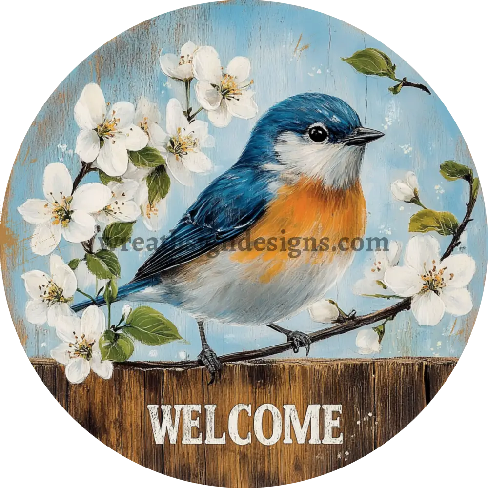 Chubby Bird On Fence Welcome Round Metal Wreath Sign Ms-1034 6’’