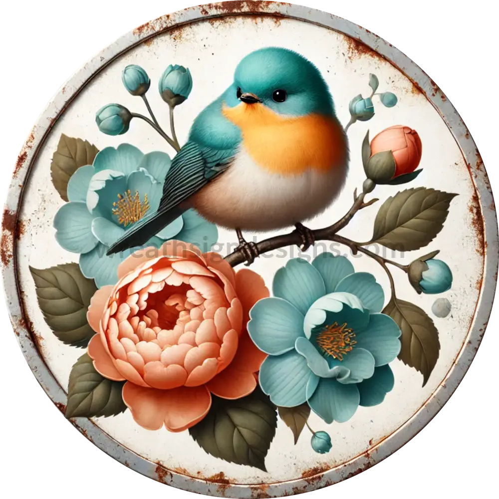 Chubby Bird Welcome Round Metal Wreath Sign 10”