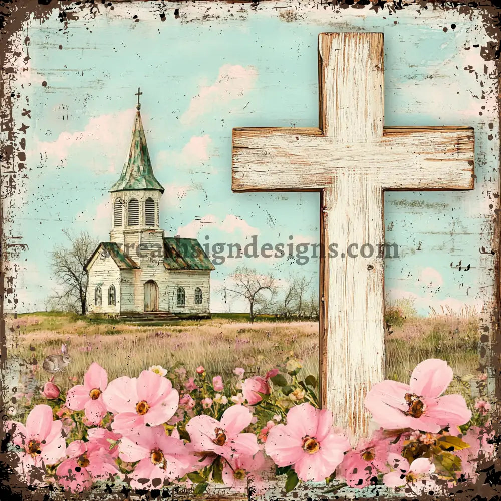Country Church And Cross Rustic Metal Christian Wreath Sign Ms-1046