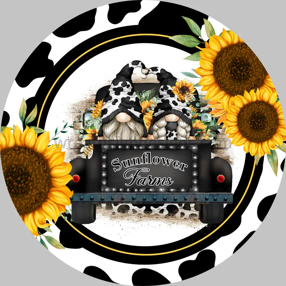 Cow Gnome Vintage Truck With Sunflowers Metal Sign 8 Cicle