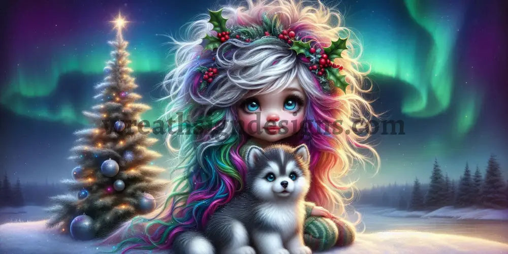 Custom Design Ester: Rainbow Girl And Husky 12X6