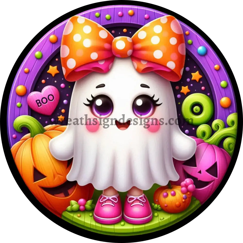 Cute Boo Ghost Halloween Wreath Sign MS-1375 10” circle
