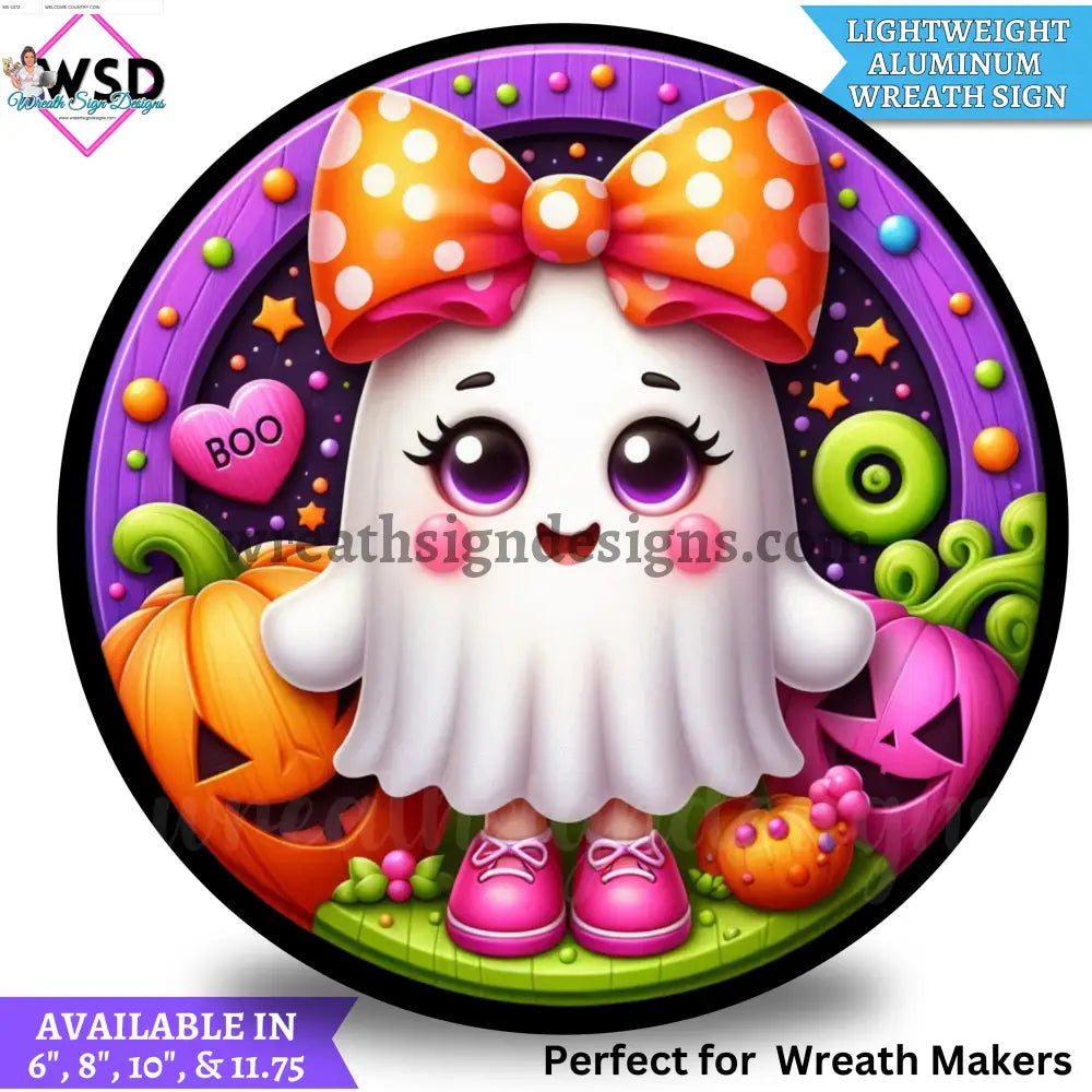 Cute Boo Ghost Halloween Wreath Sign MS-1375