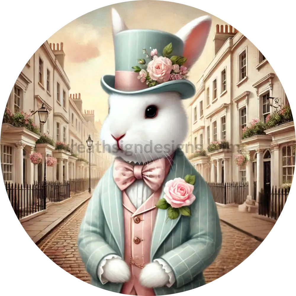 Dandyish Spring Pastel Bunny Pink And Mint Metal Wreath Sign 6’’