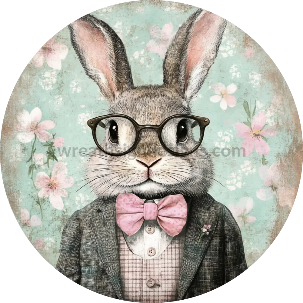 Dapper Spring Bunny Mint And Pink Metal Wreath Sign 11.75’’