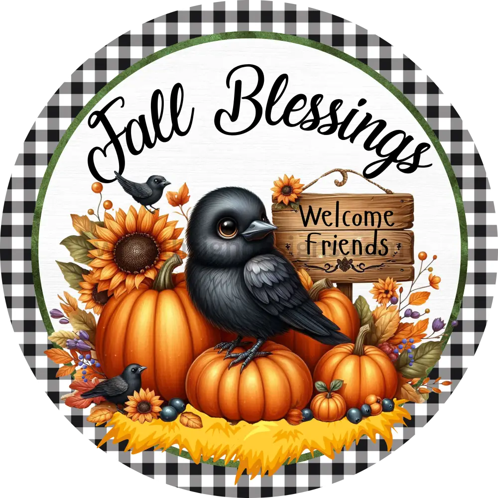 Fall Blessings Crow Wreath Sign 11.75’
