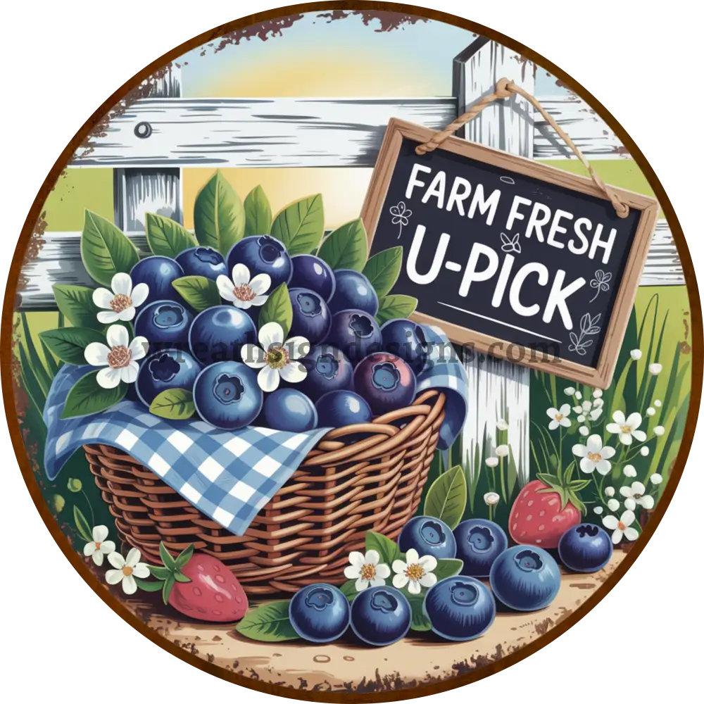 Farm Fresh Blueberries Basket u-pick Blueberry Metal Wreath Sign MS-1307 6’’