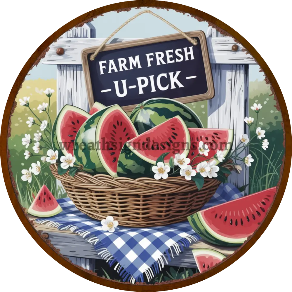 Farm Fresh Pears Basket u-pick Watermelon Metal Wreath Sign MS-1311 6’’