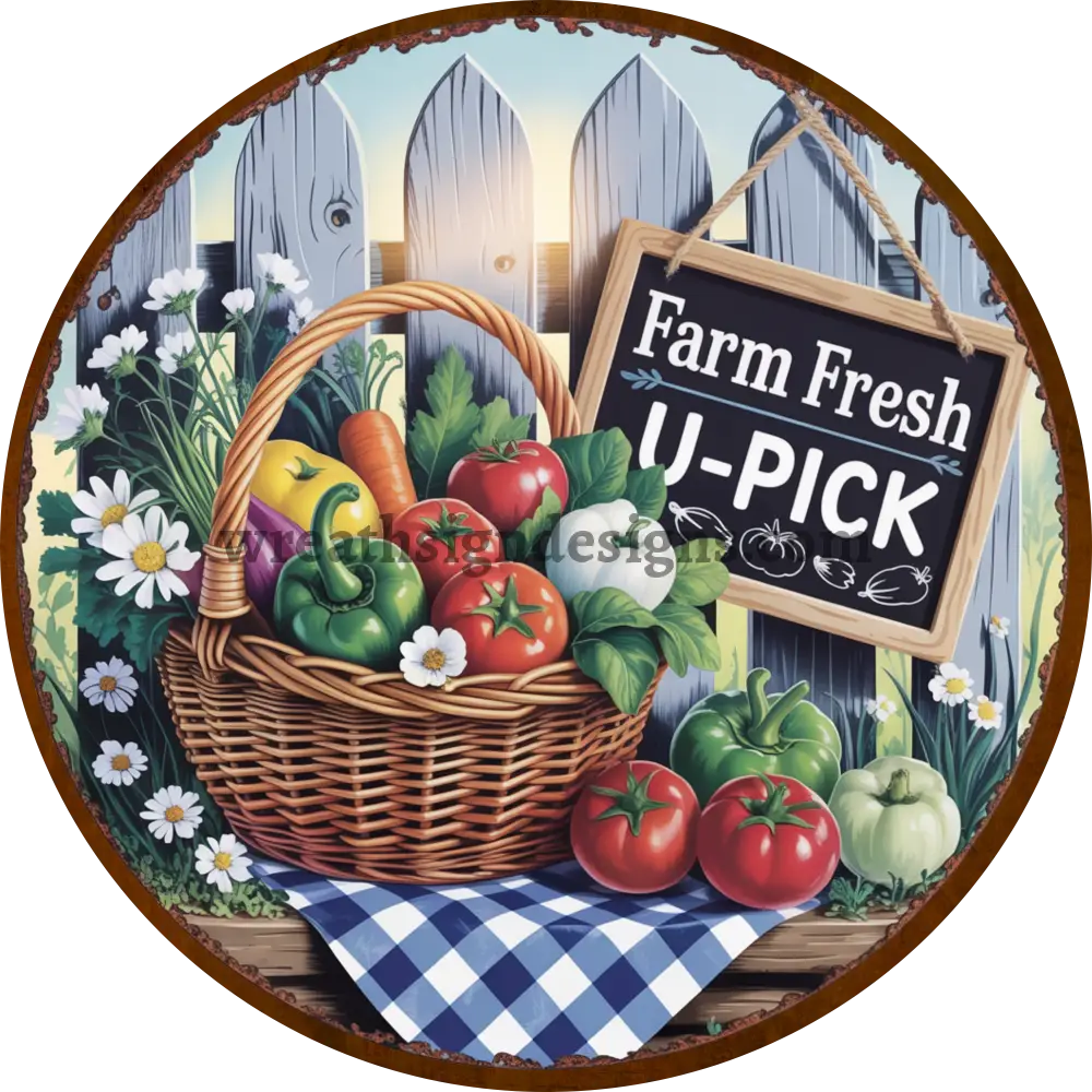 Farm Fresh Vegetable Basket u-pick Vegetable Metal Wreath Sign MS-1309 6’’