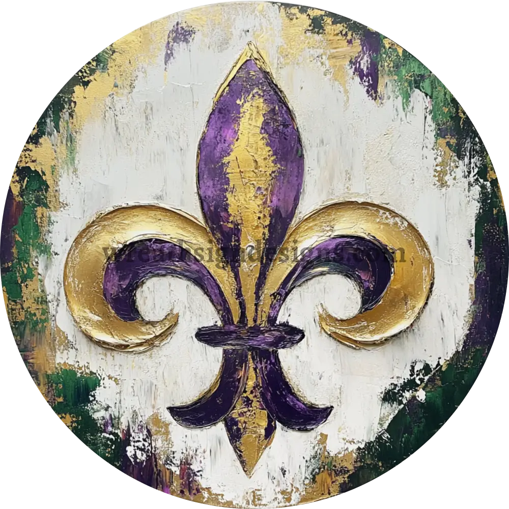Fleur De Lis Purple Green And Gold Metal Wreath Sign 8’’
