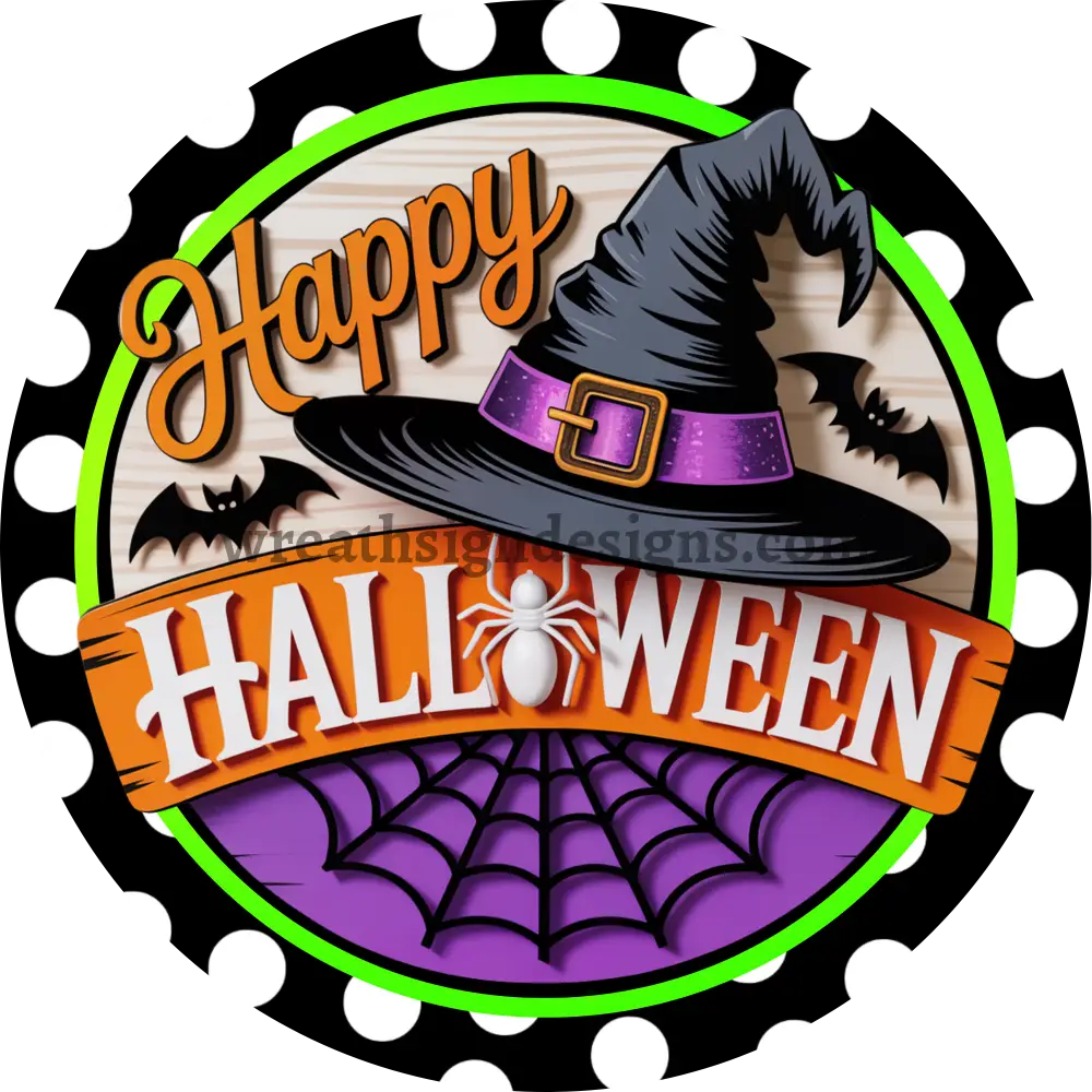 Happy Halloween Witch Hat- Halloween Witch Metal Wreath Sign MS-1295 6’’