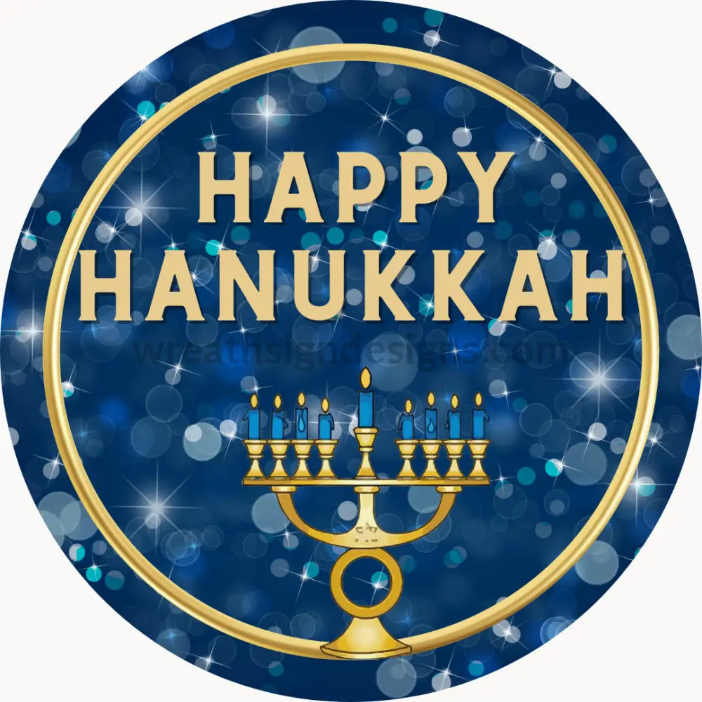 Happy Hanukkah- Round Metal Wreath Sign 6