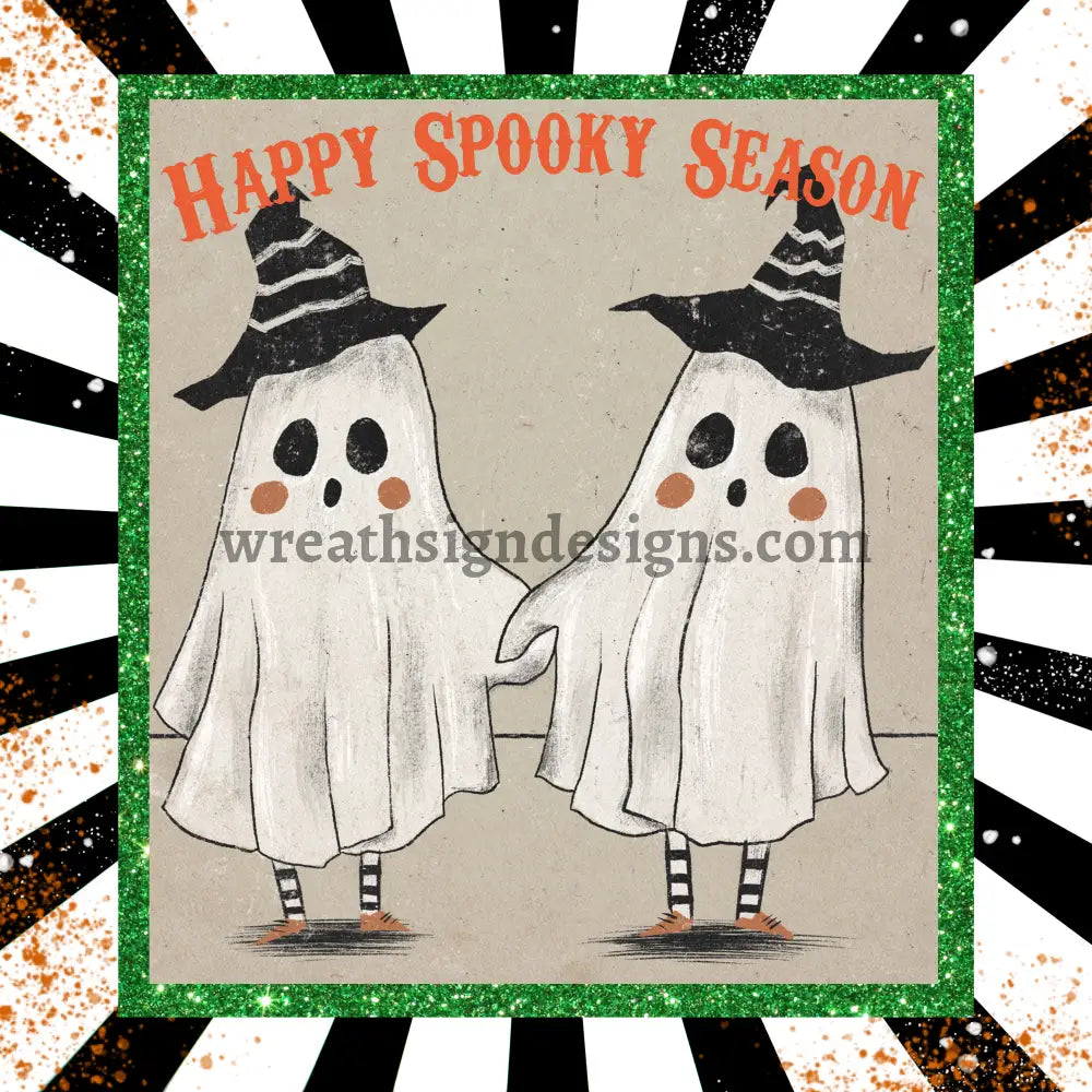 Happy Spooky Season Vintage Ghosts- Halloween- Metal Wreath Sign 8 Circle