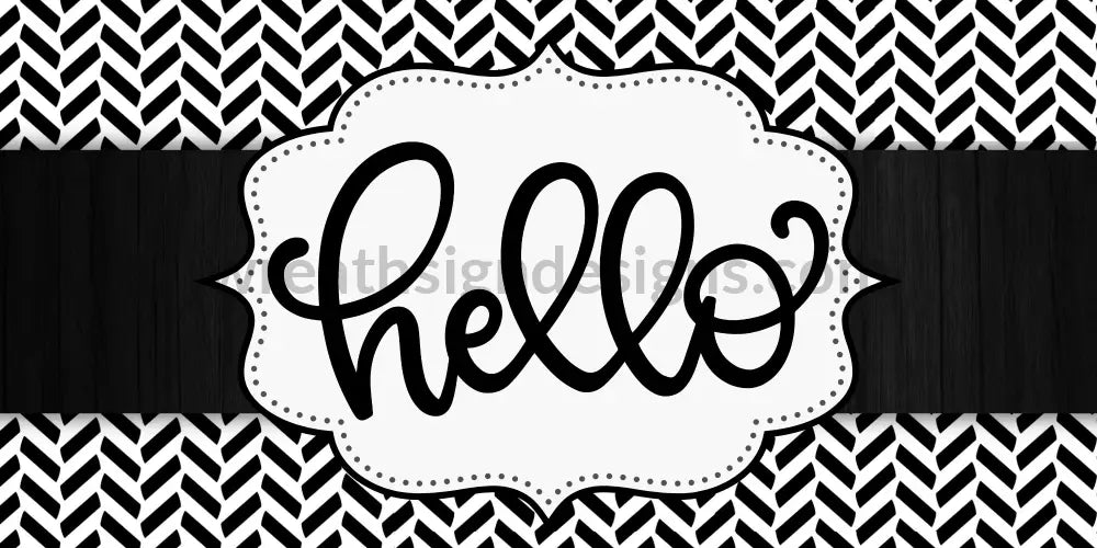 Hello Black And White -12X6 Metal Wreath Sign