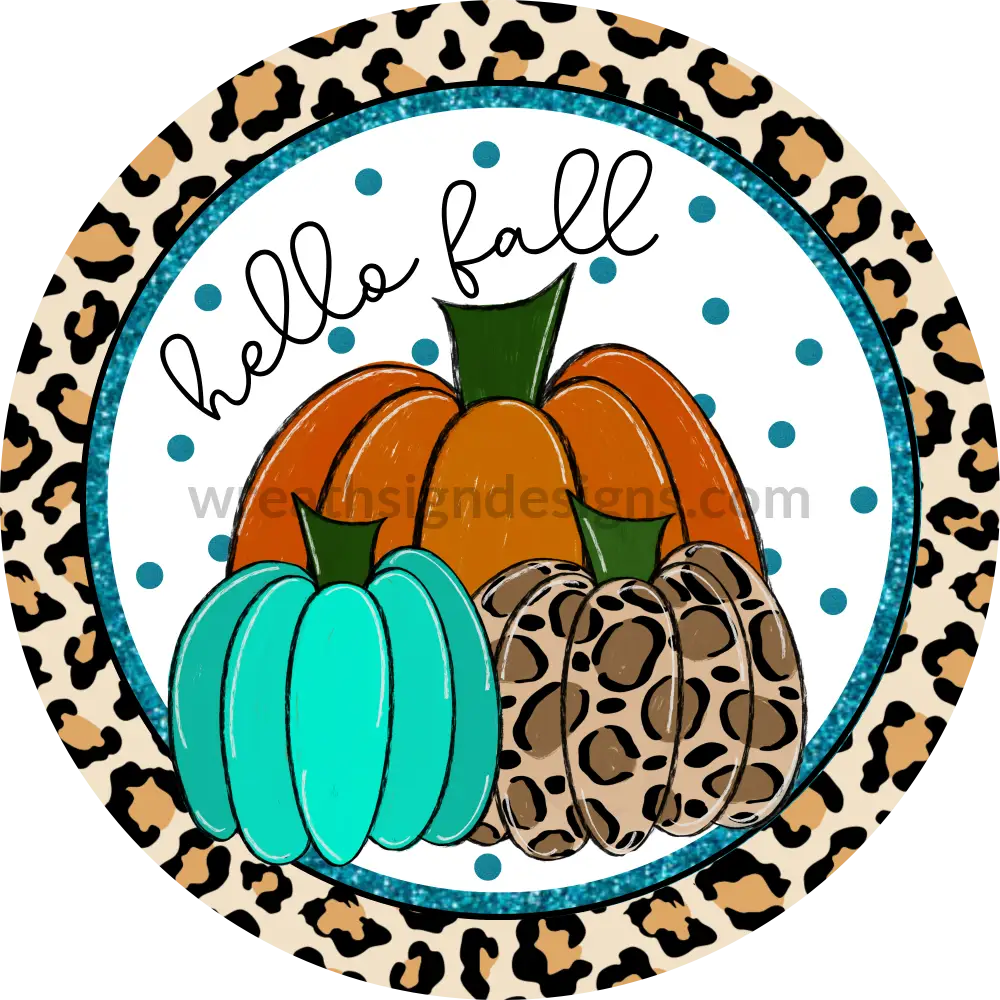 Hello Fall Blue Leopard Pumpkins Circle 6