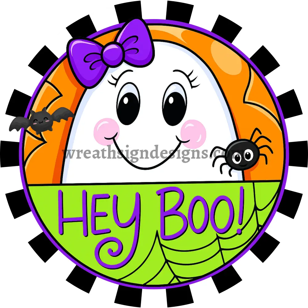 Hey Boo Cute Ghost Halloween Wreath Sign 11.75’’
