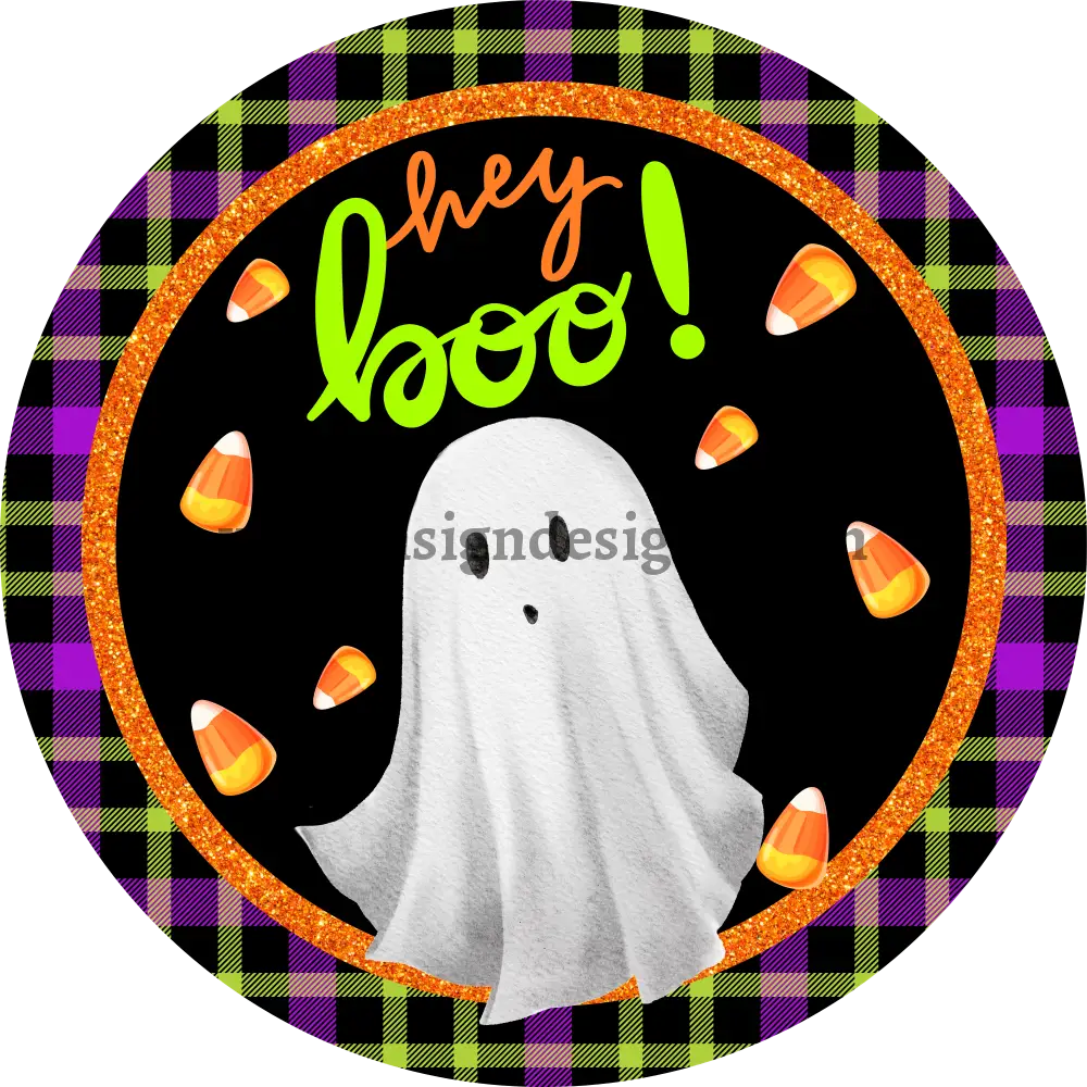 Hey Boo Ghost And Candy Corn- Halloween- Metal Sign