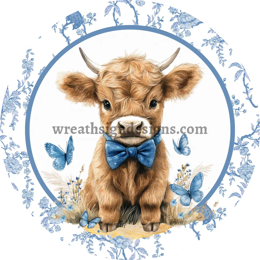 Highland Cow Blue- Metal wreath Sign MS-1201 11.75’’