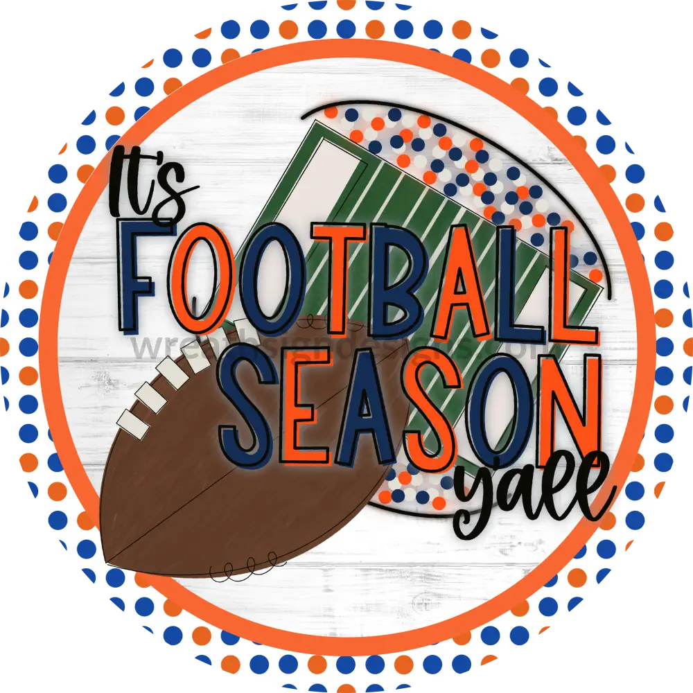 8 Inch Round Sports Metal Sign: Orange Football Helmet - Wreath