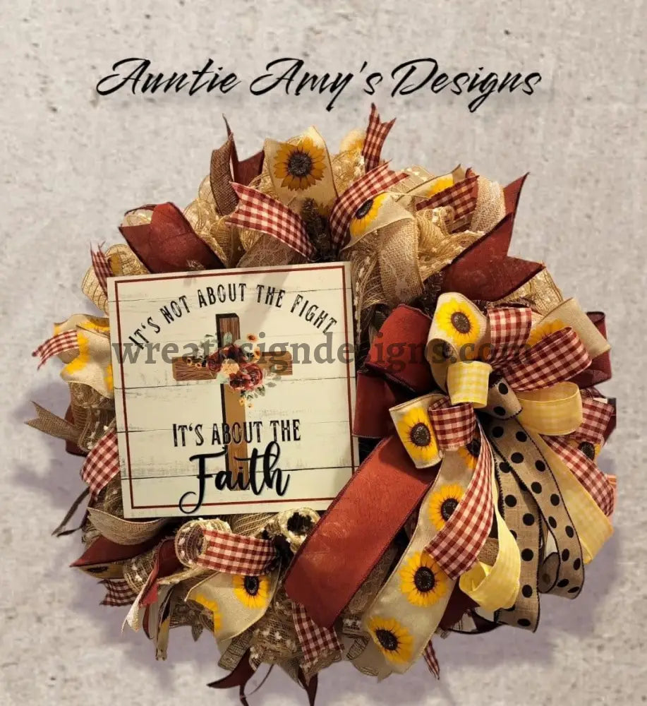 Its Not About The Fight-Its Faith- Floral Cross Metal Sign