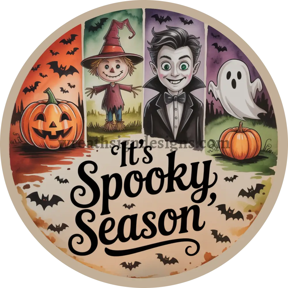It’s Spooky Season Vampire Ghost Jack o lantern scarecrow Wreath Sign MS-1470