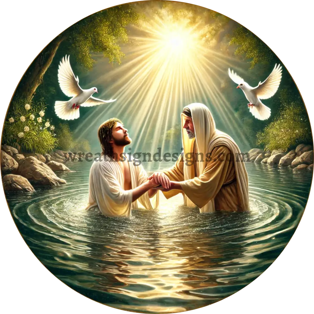 Jesus With John- Baptism-Christian Faith Metal Wreath Sign 10’’ 12X6 Metal Sign