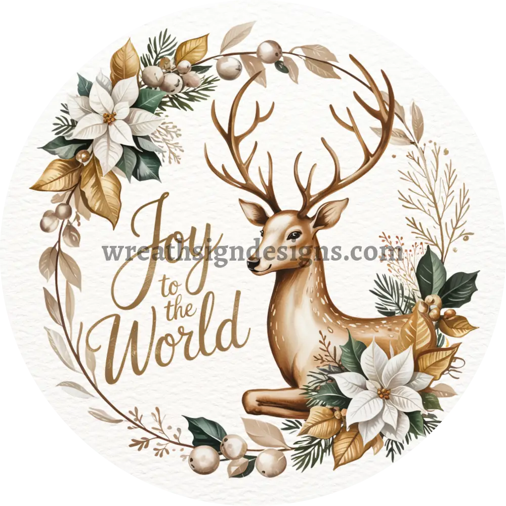 Joy to the World Winter Deer Green And Cream Metal Wreath Sign MS-1452 10’’
