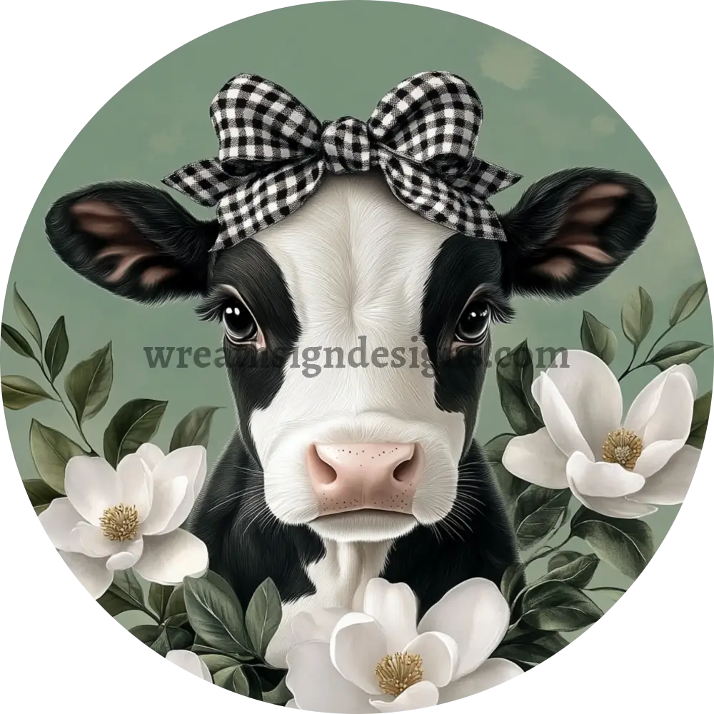 Magnolia Baby Cow- Metal Wreath Sign 11.75’’