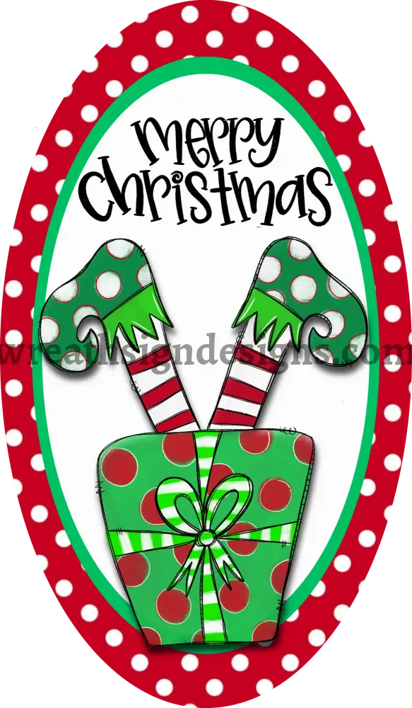 Merry Chirstmas- Christmas Elf Metal Wreath Sign- 7X12 Oval