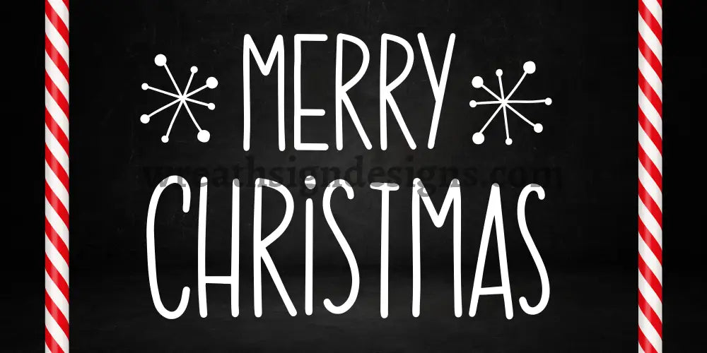 Merry Christmas Black With Candy Cane Stripes 12X6 Metal Wreath Sign