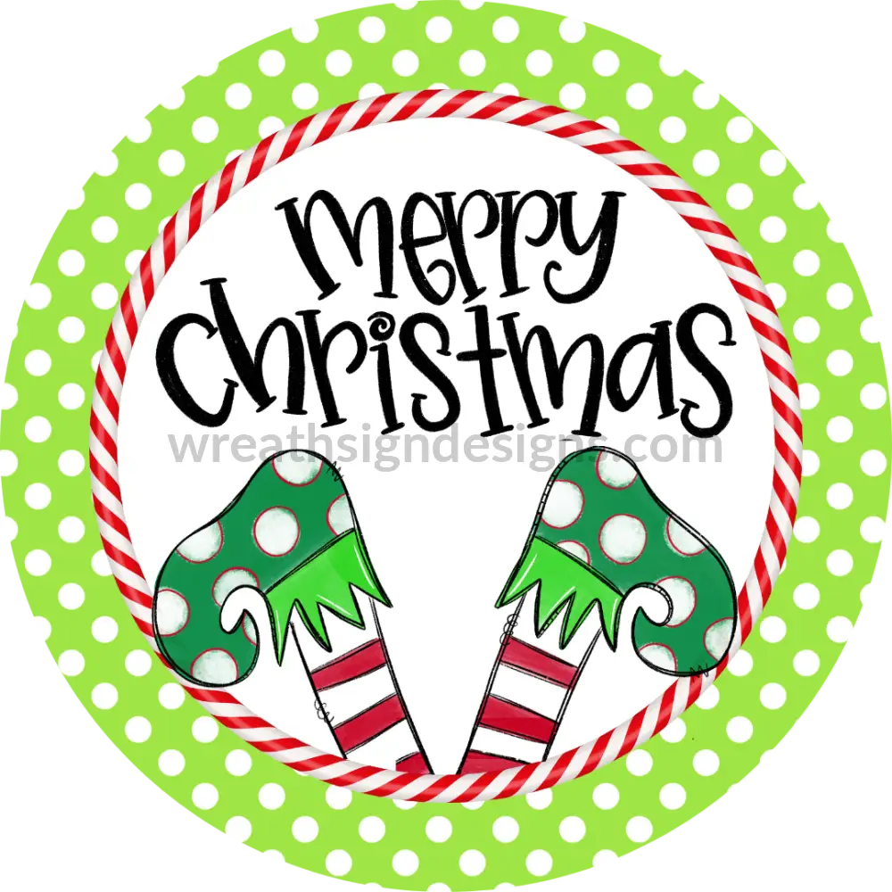 Merry Christmas Elf Legs- Metal Signs 8 Circle