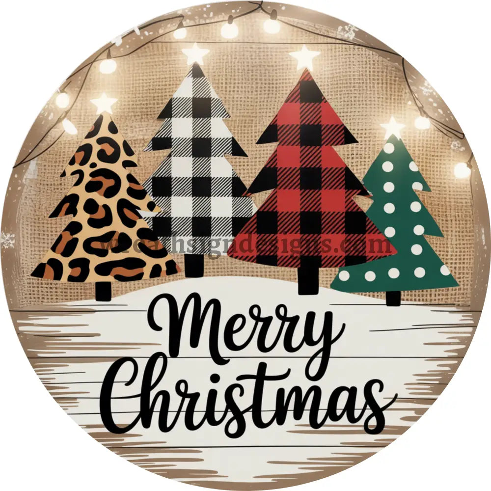 Merry Christmas Leopard and Plaid Christmas Trees- Metal wreath Signs MS-1618